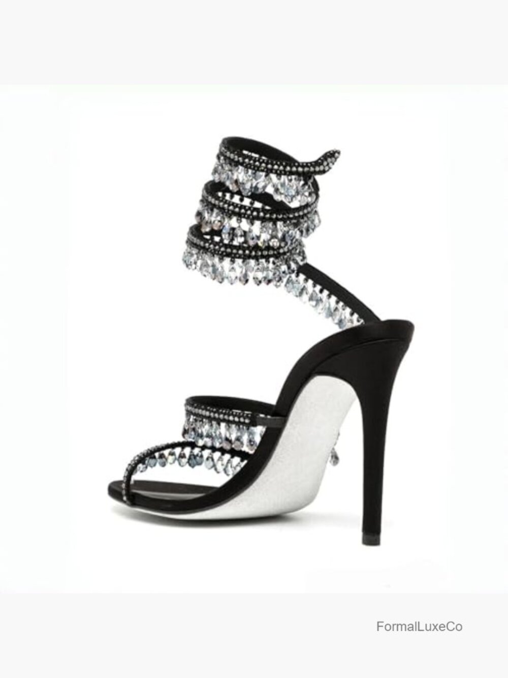 Rhinestone Wrap Around Strappy Stiletto Heels for Women, Open Round Toe Lace Up - Picture 3 of 7